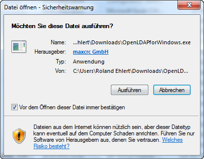 OpenLDAP for Windows install screen