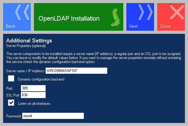 OpenLDAP for Windows Server Settings